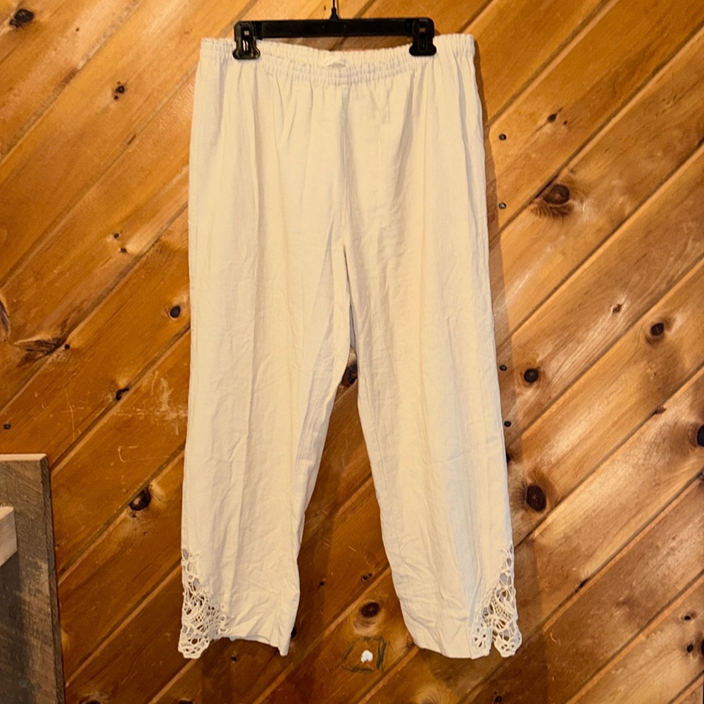 Soft surroundings raw cotton crochet hem wide leg beach pants